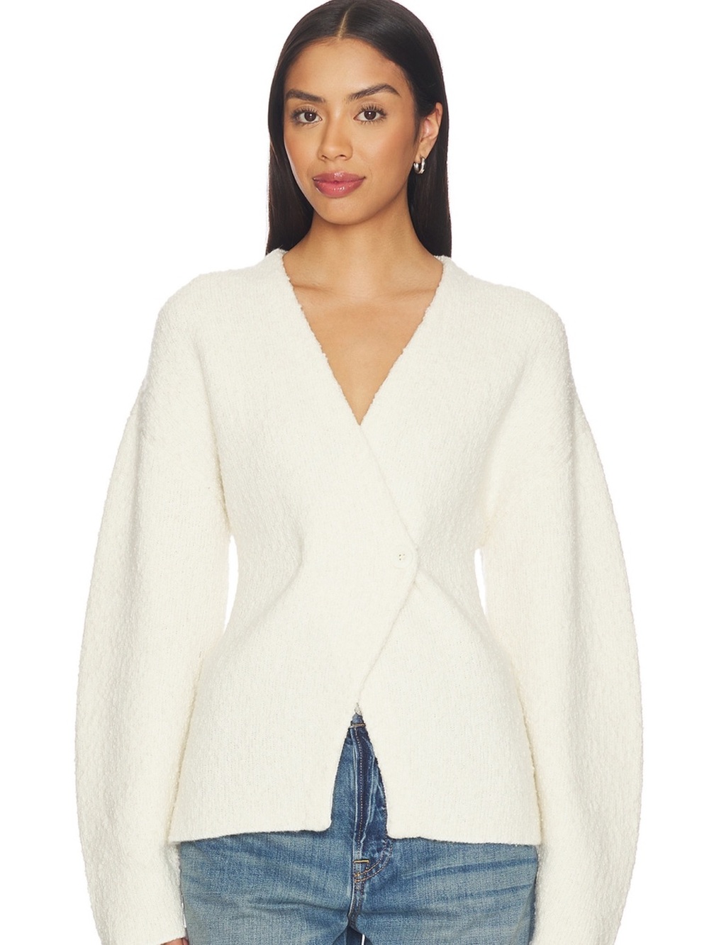 Martine textured wrap knit jacket in cream